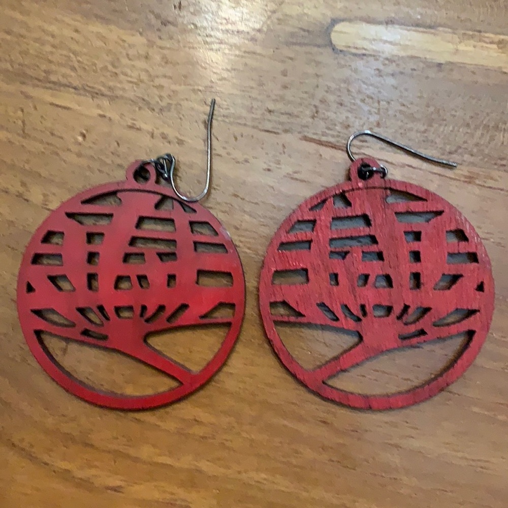 Red wooden earrings